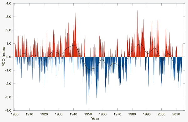 Observed monthly values of the PDO Index 1900 to 2014